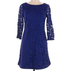 Vince Camuto 3/4 Sleeve Royal Blue Lace Lined Cocktail Midi Dress Size 14